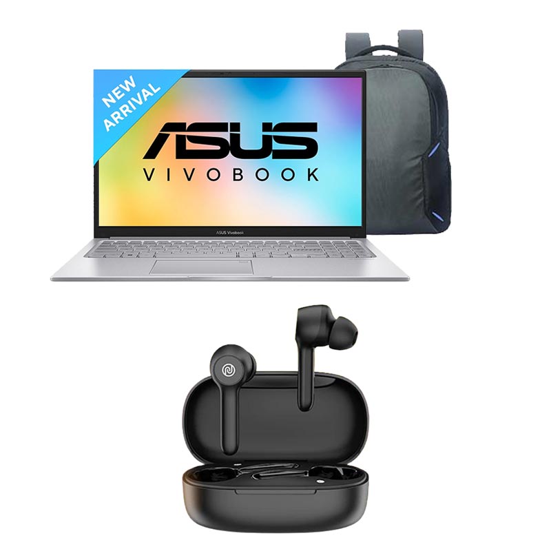 Picture of Asus Vivobook 15 (2025) - 13th Gen Intel Core i3-1315U 15.6" (39.62cm) X1504VA-NJ2324WS Thin and Light Laptop (16GB/ 512GB SSD/ Full HD Display/ Intel UHD Graphics/ Windows 11 Home/ Office Home 2024/ 1 Year Warranty / Cool Silver/ 1.70 kg) with Laptop Bag + Noise Buds VS201 V3 in-Ear Truly Wireless Earbuds